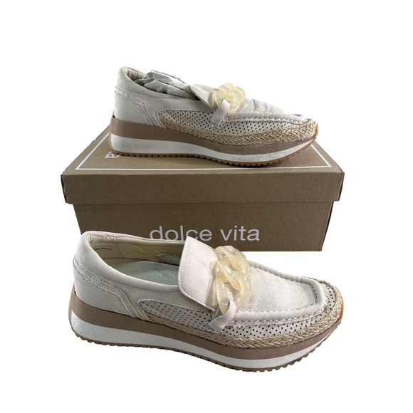 Dolce Vita Shoes - Dolce Vita Jadah Shoes Womens Size 8 Ivory Nubuck Chain Platform Loafers Slip On
